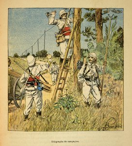 الحرب في مدغشقر - التاريخ القصصي للبعثات الفرنسية 1885-1895 بواسطة هنري جالي ديت جاليشيت (1854-1922) ، رسمها لويس بومبلد (1862-1927): تنفيذ حملة التلغراف من قبل الجيش في مدغشقر في عام 1895 ، خاص كول بواسطة تفجير لويس تشارلز