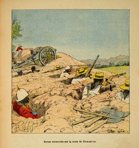 الحرب في مدغشقر - التاريخ القصصي للبعثات الفرنسية 1885-1895 بواسطة Henri Galli dit Galllichet (1854-1922) ، رسمها Louis Bombled (1862-1927): Hovas troupe trenchees on the road to Tannarive in 1895، Private Collection بواسطة تفجير لويس تشارلز