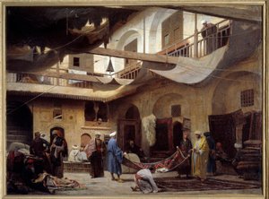 بازار السجاد في خان خبيل بالقاهرة عام 1866. لوحة لويس كلود موشوت (1830-1891) بواسطة لويس كلود موشوت