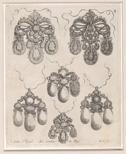 تصميم للمعلقات ، اللوحة 4 من "Livre des Ouvrages d'Orfevrerie" ، بعد عام 1663. بواسطة لويس كوزين