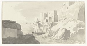 Gezicht op Polignano منظر لمدينة بولينيانو (العنوان على الكائن) رحلات في إيطاليا وصقلية ومالطا - 1778 (عنوان السلسلة) بواسطة لويس دوكروس