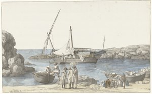 Gezicht op Taranto en Haven van Luogo Vivo منظر لمبنى Tarentin وميناء رقم الأرض السابق (العنوان على الكائن) يسافر في إيطاليا وصقلية ومالطا - 1778 (عنوان السلسلة) بواسطة لويس دوكروس
