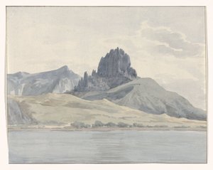 منظر لساحل بنتيداتيلو على الجانب الآخر من رأس سبارتيفينتو Vue de la côte de Pentidatilo au delà du Cap de Spartivento (العنوان على الكائن) Voyage en Italy ، en Sicile et à Malte - 1778 (عنوان السلسلة) بواسطة لويس دوكروس