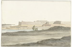 منظر للقلعة في ميناء بارليتا Vue du Château ، qui domine le port de Barletta (العنوان على الكائن) Voyage en Italy ، en Sicile et à Malte - 1778 (عنوان السلسلة) بواسطة لويس دوكروس