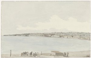 منظر لنتوء Pausilype مع قصر قديم للملكة جين وريف Sannazar من شرفة النزل Vue du Promontoire de Pausilype، prize du balcon de notre auberge où se trouble l