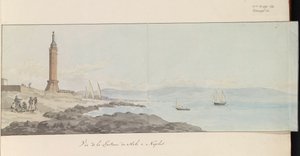 منظر للمنارة على الرصيف في نابولي Vue de la Lanterne du Mole à Naples (العنوان على الكائن) Voyage en Italy ، en Sicile et à Malte - 1778 (عنوان السلسلة) بواسطة لويس دوكروس