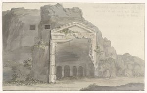 قبور بواجهة على الطراز الدوري منحوتة في الصخر بالقرب من سيراكيوز Voyage en Italy ، en Sicile et à Malte - 1778 (عنوان السلسلة) بواسطة لويس دوكروس