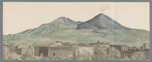 Vesuvius gezien vanaf Portici met lavastromen uit 1777، 1771 en 1731 فيزوف يُرى من بورتيشي مع الحمم 1777 ، 1771 ، 1731 (العنوان على الجسم) رحلات في إيطاليا وصقلية ومالطا - 1778 (عنوان السلسلة) بواسطة لويس دوكروس