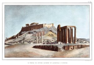 معبد جوبيتر الأولمبي وأكروبوليس أثينا. في "" رحلة إلى أثينا والقسطنطينية ، أو مجموعة من الصور والمناظر والأزياء اليونانية والعثمانية ، المرسومة على أماكن الطبيعة والطباعة الحجرية والألوان بواسطة لويس دوبري (1789-1837) ، بو بواسطة لويس دوبري