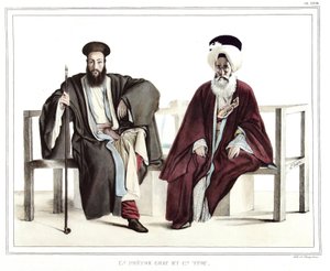 كاهن يوناني وتركي. في "" رحلة إلى أثينا والقسطنطينية ، أو مجموعة صور ومناظر وأزياء يونانية وعثمانية ، رسمت على أماكن بعد الطبيعة والطباعة الحجرية والألوان بواسطة لويس دوبري (1789-1837) ، تلميذ داود ، 1825. بواسطة لويس دوبري