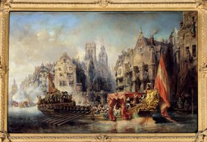 Arrival of the Duke of Alba in Rotterdam in 1567 The ships of Ferdinand Alvare de Toledo (or Fernando Alvarez de Toledo y Pimentel), Duke of Alba, Governor of Flanders (1508-1582) in the city. Painting by Eugene Isabey (1803-1886)