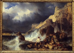مهربون يحملون بضائع. لوحة لويس غابرييل يوجين إيزابي (1803-1886) بواسطة لويس يوجين غابرييل إيزابي