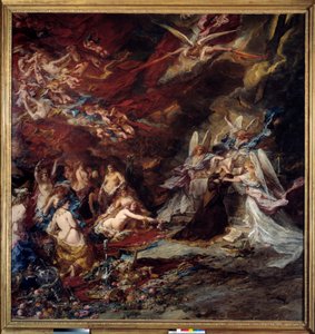 تعرض إغراء القديس أنطونيوس الناسك القديس أنطونيوس الكبير (251-356) (أو القديس أنطونيوس الناسك أو القديس أنطونيوس الأب) لإغراءات الشيطان في الصحراء. لوحة لويس غابرييل يوجين إيزابي (1803-1886)