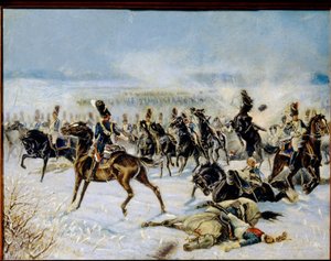 معركة إيلاو ، 20 فبراير 1807. (معركة بريوسيش إيلاو في 8 فبراير ، 1807). المواجهة العسكرية بين الجيش الفرنسي الكبير لنابليون الأول (1769-1821) والإمبراطورية الروسية. عمل لويس فرديناند ماليسبينا (1874-1940) ، زيت على كاليفورنيا بواسطة لويس فرديناند مالسبينا