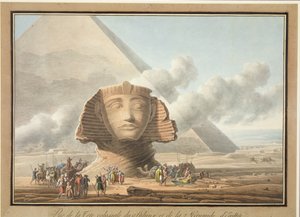 منظر لرأس أبو الهول وهرم خفرع ، ج .1790 (نقش أرضي ناعم مع مرحاض على ورق)