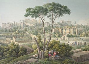 منظر لتلة بالاتين في روما ، مع أنقاض قصر سيزار في الخلفية ، c.1800