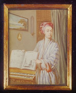 صورة بروك بروك تايلور (1685-1731) 1720 (مرحاض وجسم لون على الرق وضعت على البطاقة)