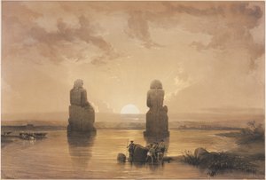 مصر والنوبة ، المجلد الثاني: تماثيل ممنون في طيبة ، أثناء الفيضان ، 1848.