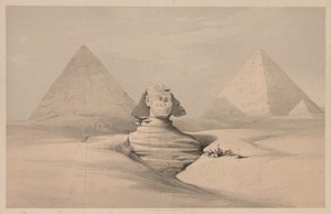 مصر والنوبة: المجلد الأول - رقم 18 ، أبو الهول ، أهرامات الجيزة ، منظر أمامي ، 1839. بواسطة لويس هاجي