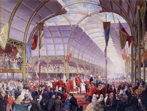 السير توماس فيربيرن يسلم العنوان إلى Prince Consort في معرض Art Treasures ، مانشستر ، مايو 1857 (قلم رصاص وألوان مائية وغواش على ورق) بواسطة لويس هاجي