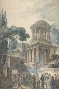 مشهد قديم مع مراسم جنازة لأحد الممثلين ، كاليفورنيا. 1777. بواسطة لويس جان ديسبريز