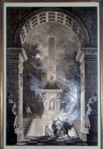 السينوغرافيا: مشروع ديكور أنجزه جان لويس ديسبريز (1743-1804) للقطعة "" سميراميس "بقلم فرانسوا ماري أرويت ديت فولتير (1694-1778) (1748) 1784. معلب في تيسينو. بواسطة لويس جان ديسبريز
