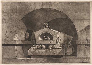 مقبرة بأبو الهول: نصب جنائزي بومة على تابوت مدعوم من أبو الهول ، ج. 1779-84. بواسطة لويس جان ديسبريز