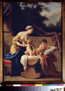 الأم والأطفال. رمزية الصدقة. (الأم والأطفال. رمزية الصدقة). لوحة لويس جان فرانسوا لاغريني (1725-1805) ، زيت على قماش. الفن الفرنسي