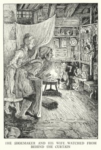 The shoemaker and his wife watched from behind the curtain (litho) بواسطة لويس جون ريد