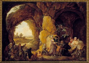 تعرض إغراء القديس أنطونيوس الناسك القديس أنطونيوس الكبير (251-356) (أو القديس أنطونيوس الناسك أو القديس أنطونيوس الأب) لإغراءات الشيطان في الصحراء. لوحة لويس جوزيف واتو ديت واتو دي ليل (1731-179
