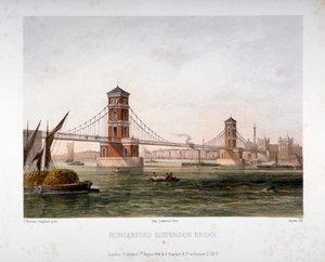 منظر لجسر هنجرفورد من الشرق ، لندن ، 1854.