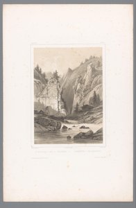 منظر لجسر فوق ممر صخري في Telemark Le Wrangefos dans le Tellemark / Wrangefòs i Tellemarken (العنوان على الكائن) وجوه في الدول الاسكندنافية (عنوان المسلسل) Vues du Nord. نورفي (عنوان المسلسل)