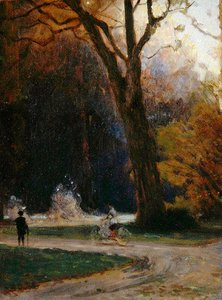 راكب دراجة في Karlsaue Park ، كاسل (زيت على كرتون)