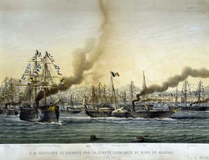 Napoleon III escorted by the battlessee fleet went to Algeria in September 1860, engraving of 1865. بواسطة لويس لو بريتون