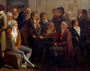 اجتماع الفنانين في ورشة الرسام جان بابتيست إيزابي (1767-1855): آن لويس جيروديت دي روسي تريوسون (آن لويس جيروديت دي روسي تريوسون بواسطة لويس ليوبولد بويلي