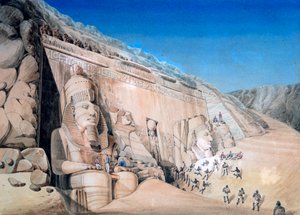 حفريات معبد رمسيس الثاني ، أبو سمبل ، ١٨١٩ بواسطة Louis MA Linant de Bellefonds ،