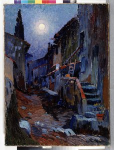أوريول ، زقاق مع ضوء القمر لوحة لويس ماتيو فيرديلهان (1875-1928) خافت. 81x59 سم إشارة إلزامية: مجموعة أساسيات تحيات بروفانس ، مرسيليا