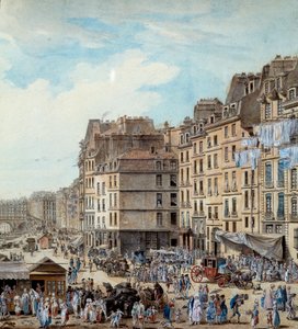 الحياة البحرية على أرصفة الميناء في باريس عام 1782 بينيش وأنشطة تجارية على نهر السين. التفاصيل. رسم لويس دي ليسبيناس (1734-1808) 1782 باريس ، متحف كارنافالي