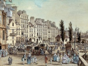 منظر لميناء سانت بول في باريس عام 1782 متنزهات على ضفاف نهر السين. رسم لويس دي ليسبيناس (1734-1808) 1782 باريس ، متحف كارنافالي