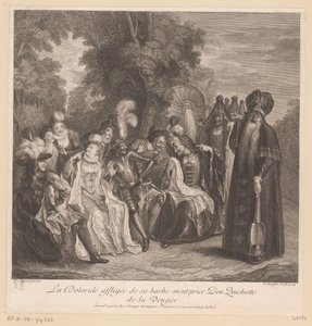 يطلب دولورايد من دون كيشوت الانتقام لها La Doloride Affligée de sa barbe vient prier Don Quichotte de la venger (العنوان على الكائن) تاريخ دون كيشوت من لامانشا (عنوان المسلسل) بواسطة لويس سوروج