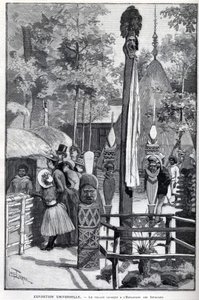 معرض يونيفرسيل 1889 - قرية الكنك في Esplanade des Invalides (الكنكات المعروضة خلال المعرض: Zoo Humane). رسم لويس تينير (1861-1942) - في "" العالم المصور "بتاريخ 22/07/1889. بواسطة لويس تينايير
