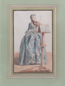 امرأة تعزف على الكمان ، من الأمام ، كاليفورنيا. 1758-59. بواسطة لويس دي كارمونتيل
