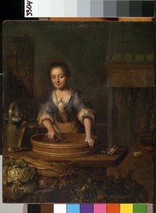 "" الطباخ "(الطباخ) طباخ شاب في مطبخ ريفي يحضر الملفوف. لوحة لويس دي موني (1698-1771) متحف ميكالوجوس كونستانتيناس كورليونس للفنون الجميلة ، كاوناس ، ليتوانيا