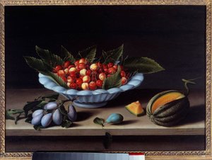 كوب من الكرز والخوخ والبطيخ لوحة لويز مويلون (1610-1696) 1633 صن. 0،48 × 0،65 م