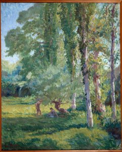 Couple on the grass under a poplar Painting by Loys Prat (1879-1934), 20th century. Oil on canvas. Donzere, Town Hall. بواسطة Loys Prat