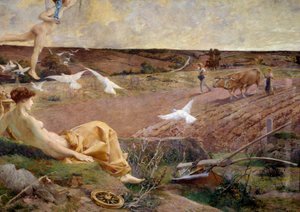 Fortune allegorical representation of Abundance and fertility. A peasant plowing his field in the background. Detail. Painting marouflee on plaster by Luc Olivier Merson (1846-1920) 1901 Sun. 2,22x2,9 m Paris, musee d