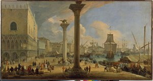 مولو والقصر الدوقي (البندقية ، إيطاليا) - لوحة للوكا كارليفاريس (1663-1730) ، زيت على قماش ، حوالي 1710 ، 64 × 121 سم - مولو مع قصر الدوق ، زيت على قماش للوكا كارليفاريس - متحف الإرميتاج ، سانت -بطرسبورغ بواسطة لوكا كارليفاريس