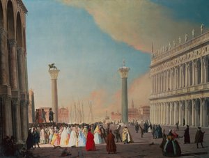 Piazzetta ، البندقية ، باتجاه الجنوب من أمام واجهة سان ماركو (زيت على قماش) بواسطة لوكا كارليفاريس