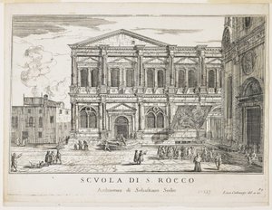 منظر لأخوية القديس روكو ، لوحة من مباني ومناظر البندقية ، 1703 ، 1750-53 بواسطة لوكا كارليفاريس