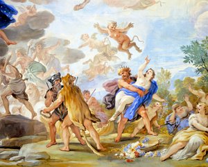 اغتصاب Proserpina ، تفاصيل دورة من اللوحات الجدارية في Hall of Mirrors بواسطة Luca Giordano (1634-1705) ، في الهواء الطلق ، Palazzo Medici Riccardi ، فلورنسا بواسطة لوكا جيوردانو
